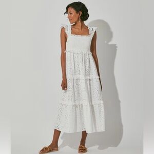 Cleobella Frida Midi Dress in White Eyelet. Size Small